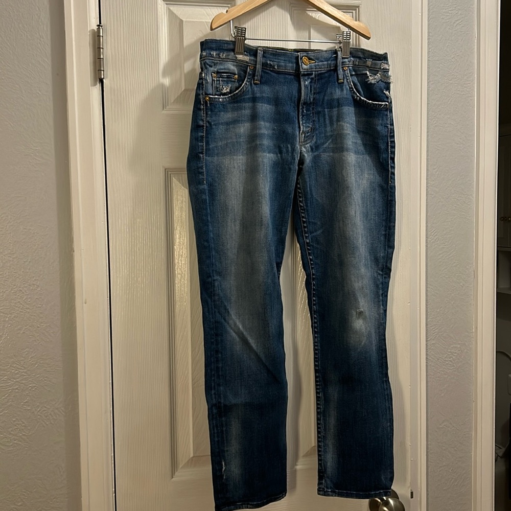 MOTHER Denim Blue Jeans The Dropout Boyfriend Blue Jeans in Tequila Truth Sz  27
